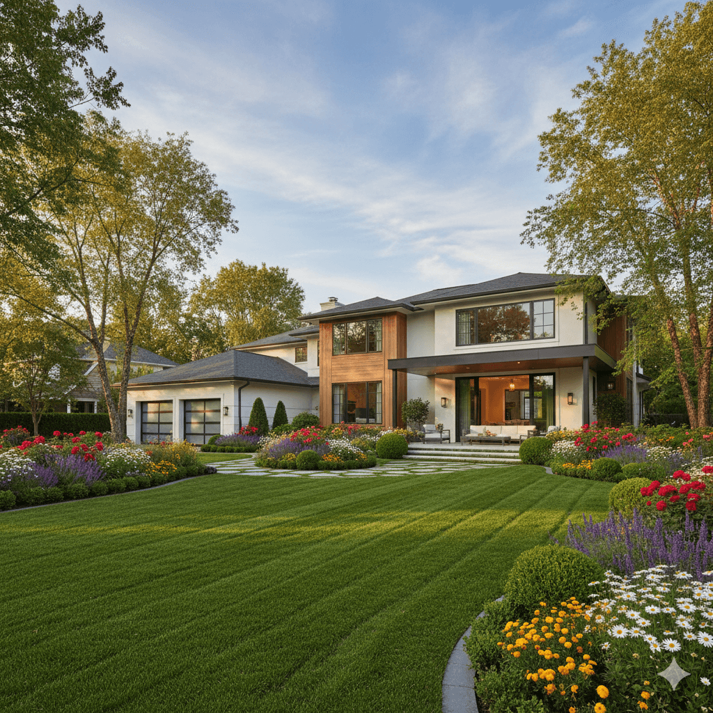 Beautiful landscaped garden with modern home