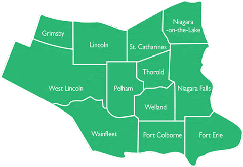 Service area map covering Niagara Region
